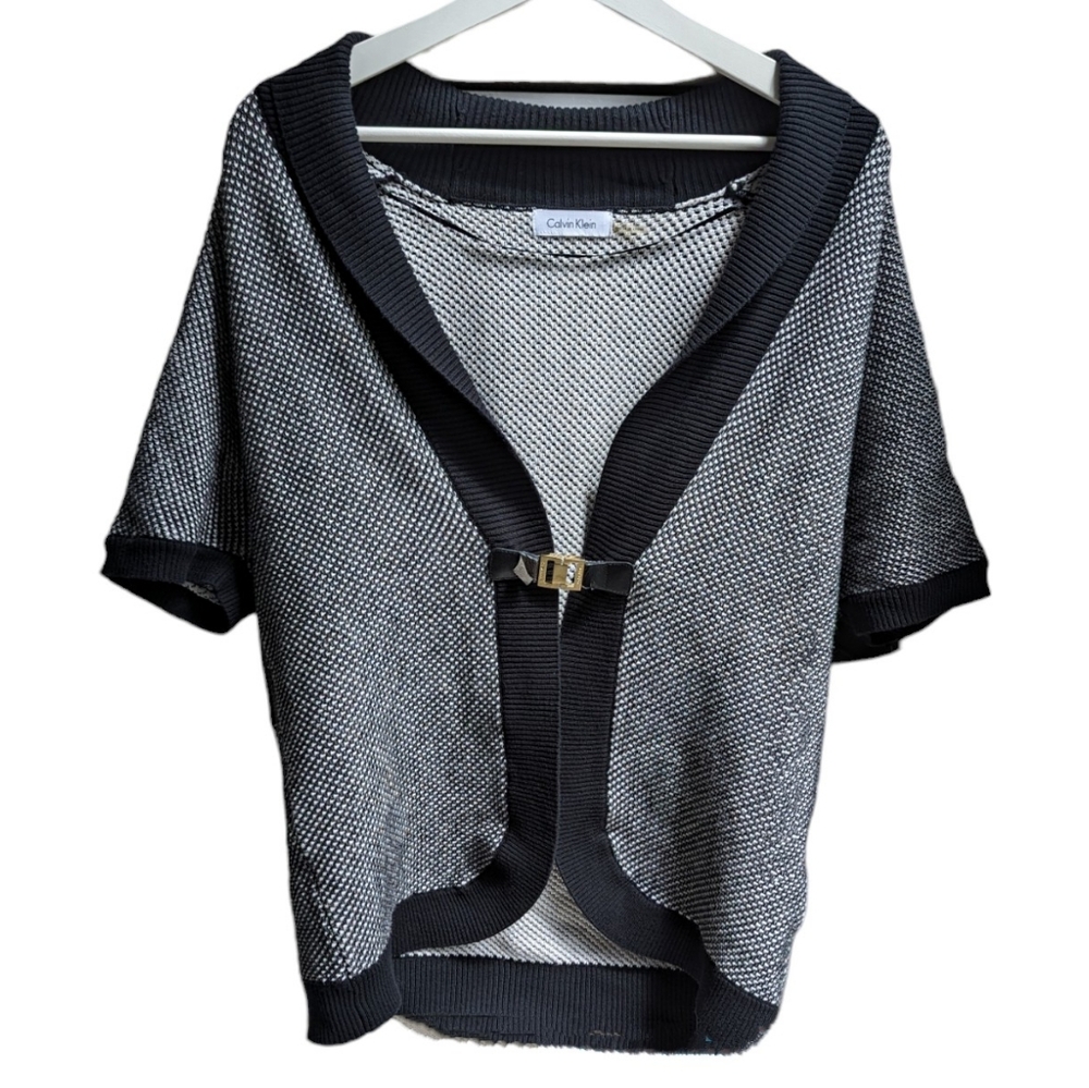 Calvin Klein Womens Black White Short Sleeve Knit Cardigan Sweater Size M